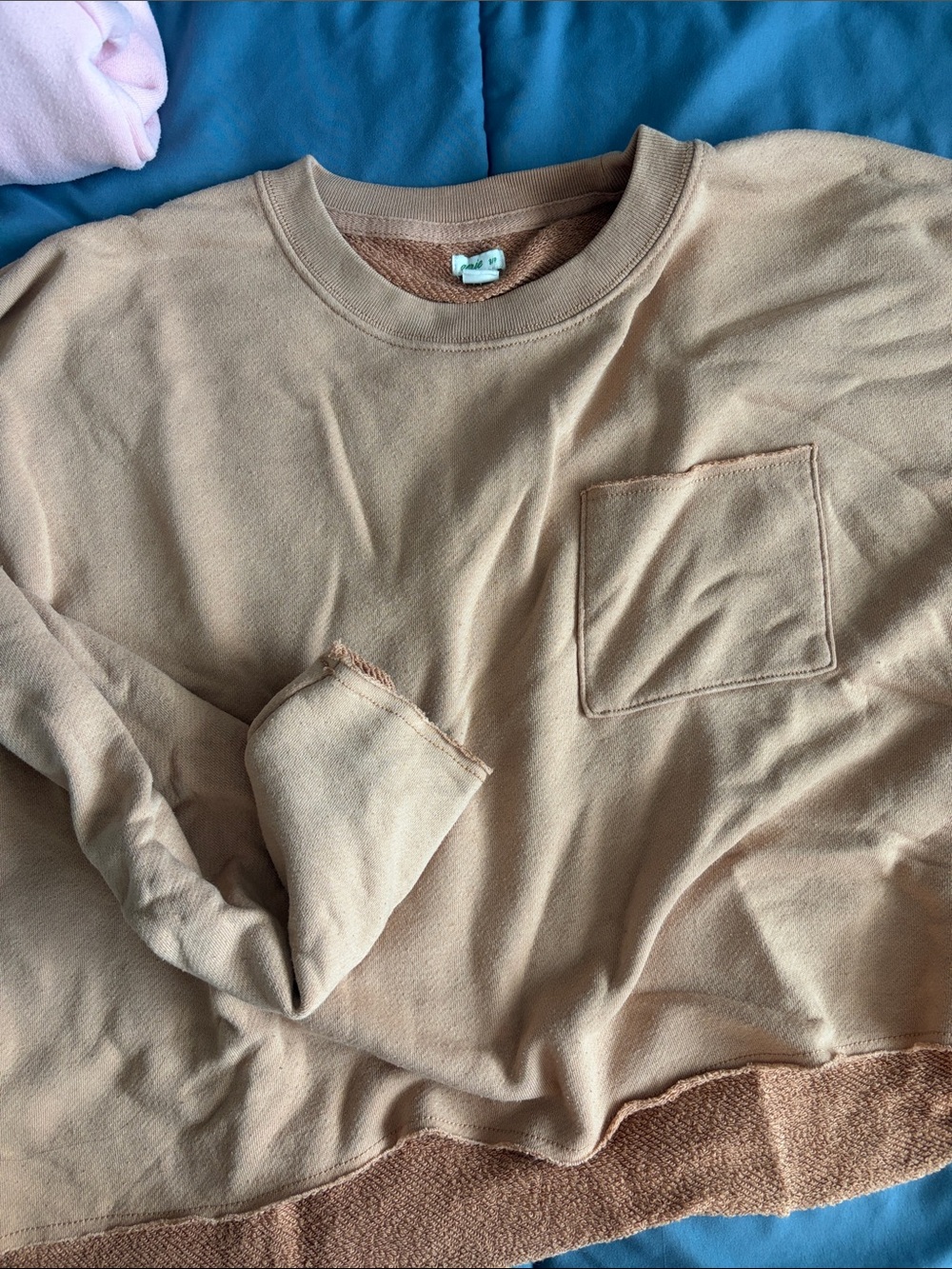 aerie Light Brown Crewneck Pocket Sweater